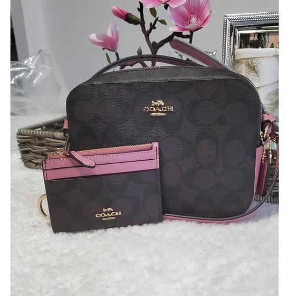 Coach Purse Signature Canvas Brown with pink Set NEW - Picture 3 of 17